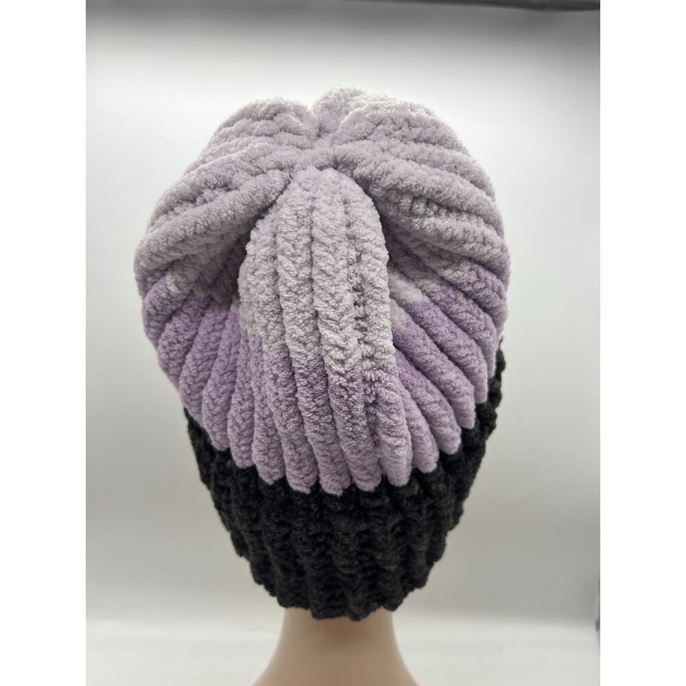 Chunky‎ Chenille Knit Bohemian Embroidered Logo Ski Cap Beanie Hat Purple Large - Picture 4 of 7